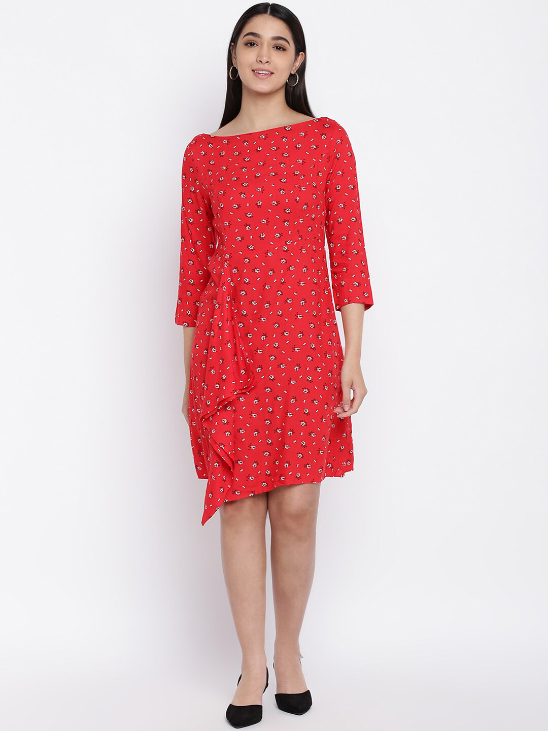 

abof Women Floral Printed A-Line Dress, Red