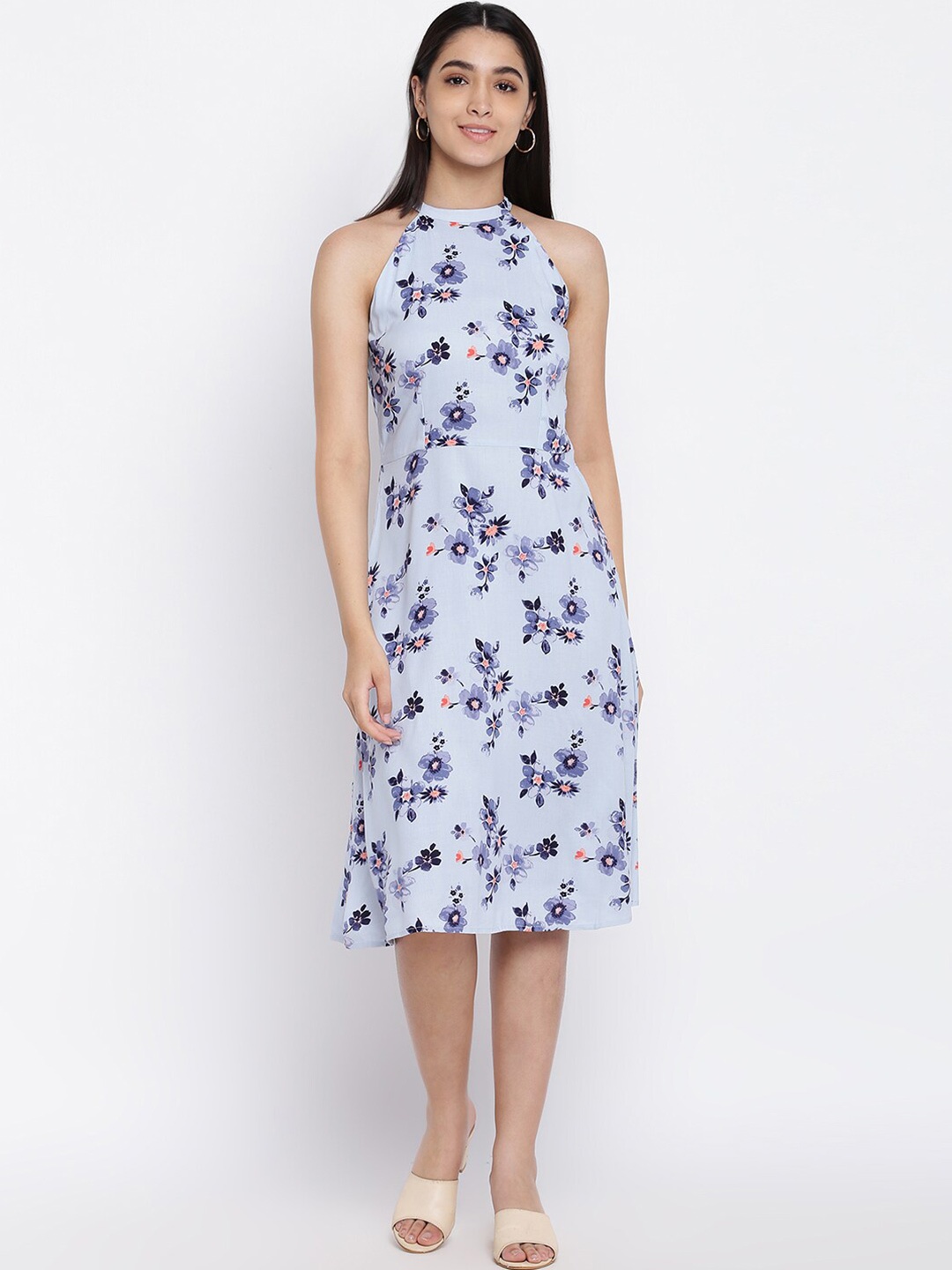 

abof Women Floral Print Halter Neck Dress, Blue