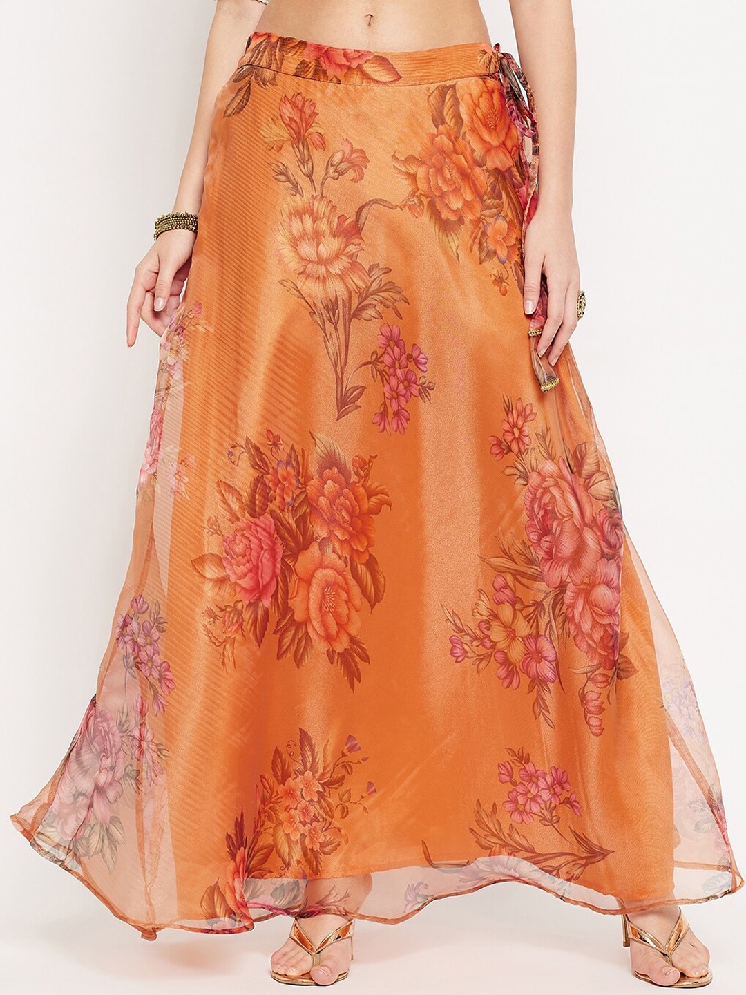 

Clora Creation Women Orange & Pink Printed Flared Organza Skirt