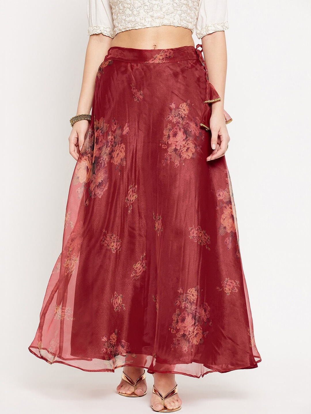 

Clora Creation Women Maroon Floral Printed Organza Skirt