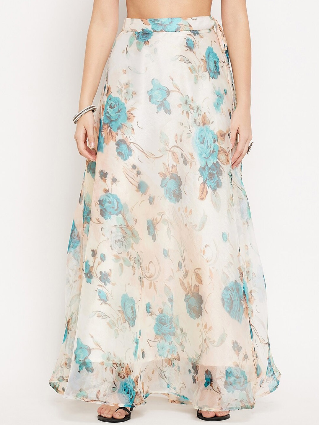 

Clora Creation Women White Floral Printed Organza A-line Skirt