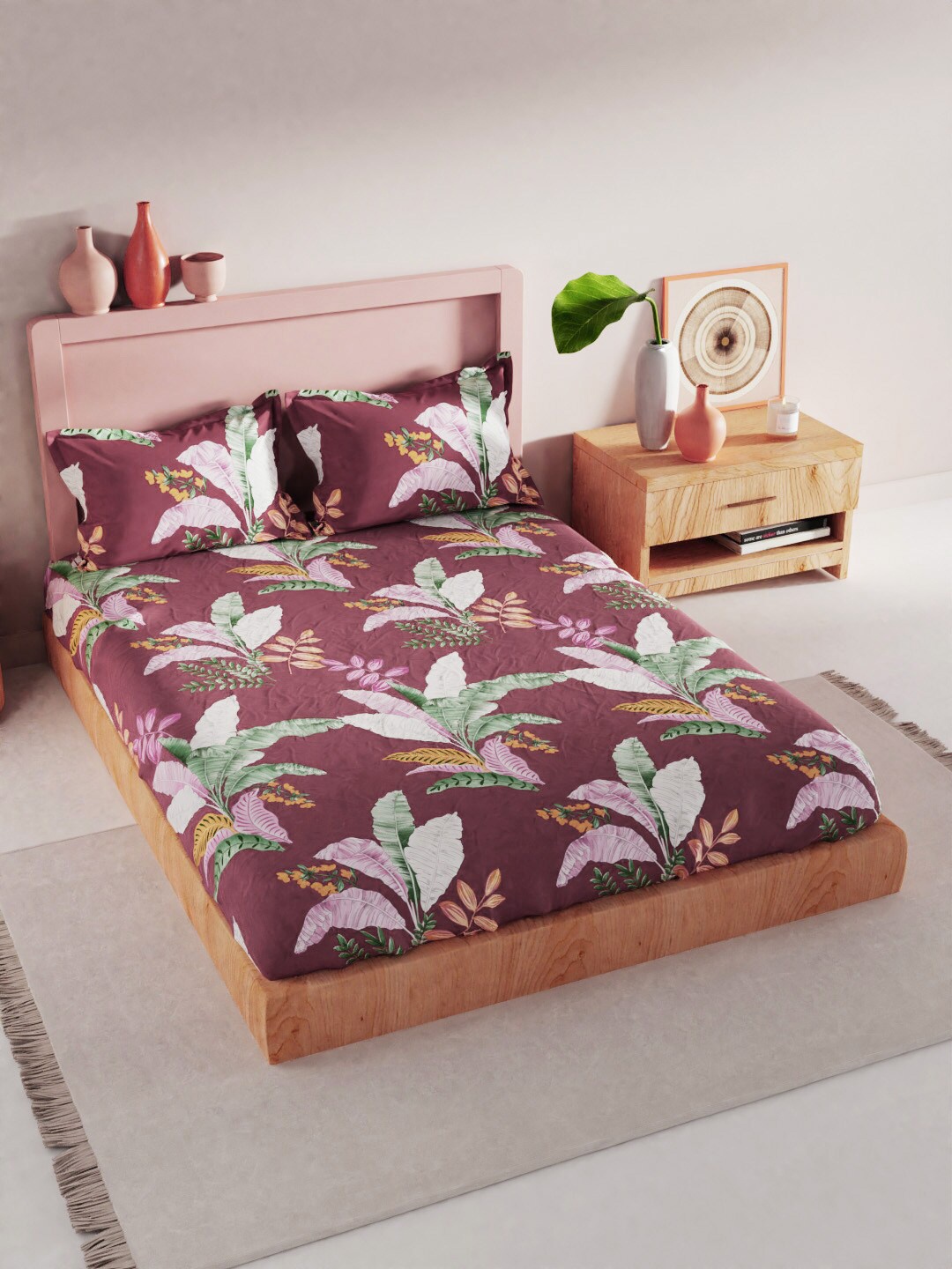 

BIANCA Floral 180 TC King Bedsheet with 2 Pillow Covers, Rose