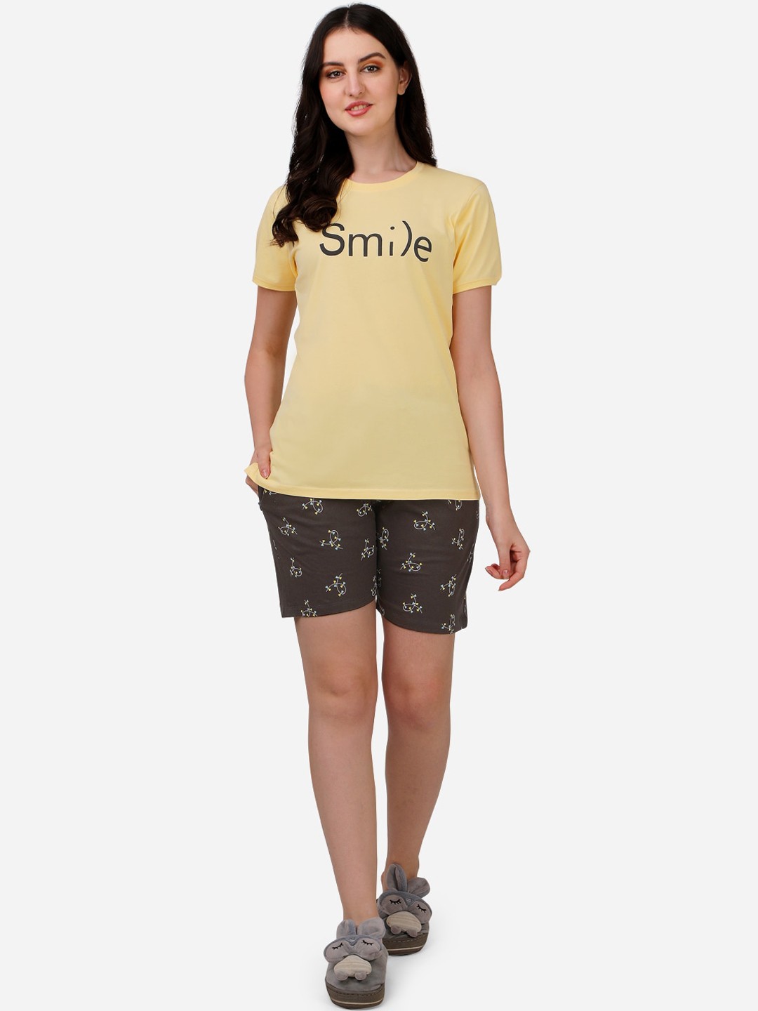 

Lenissa Women Yellow & Black Pure Cotton Night suit