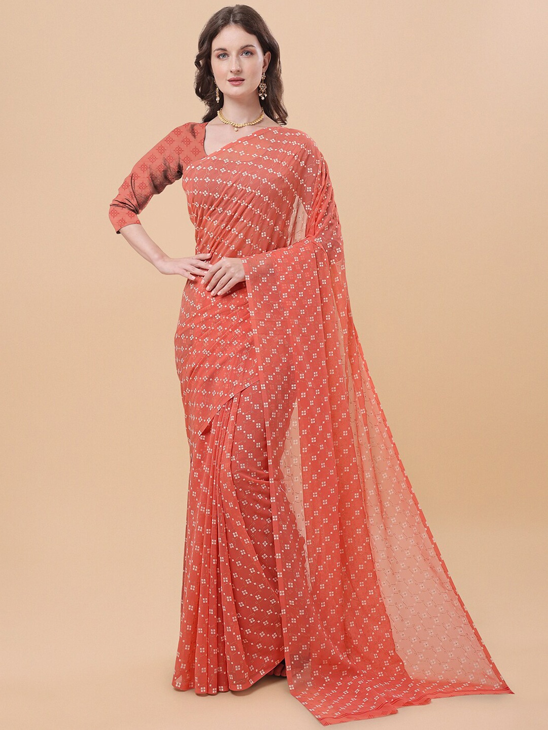 

Sangria Peach-Coloured Pure Chiffon Saree