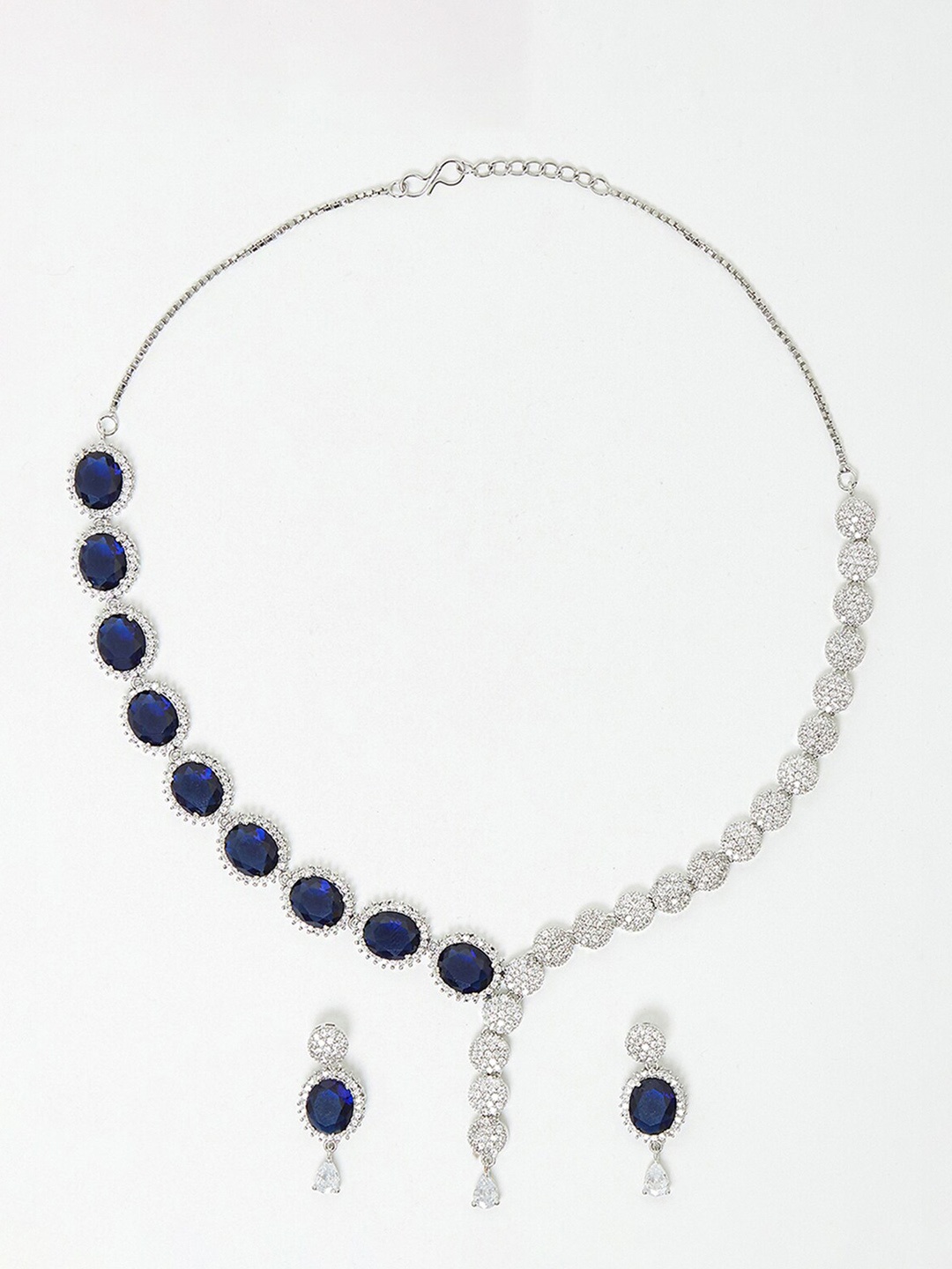 

Voylla Oval Cut Blue CZ Silver-Plated Brass Jewellery Set