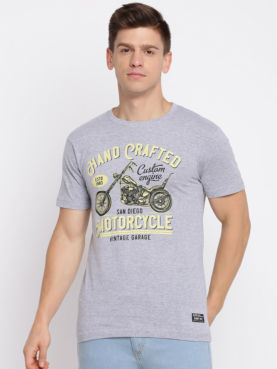 

abof Men Grey Biker Printed T-shirt