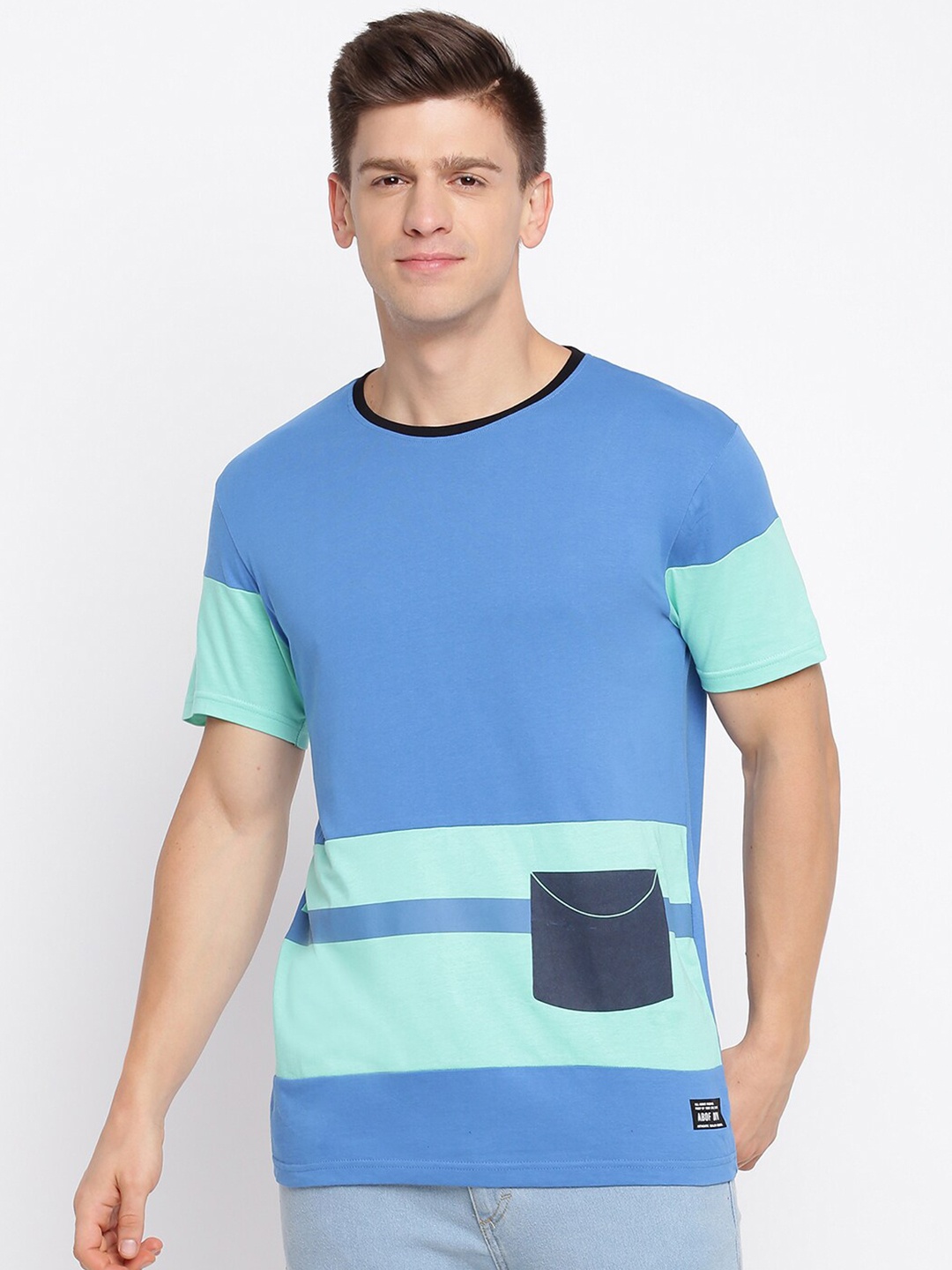 

abof Men Blue Colourblocked T-shirt