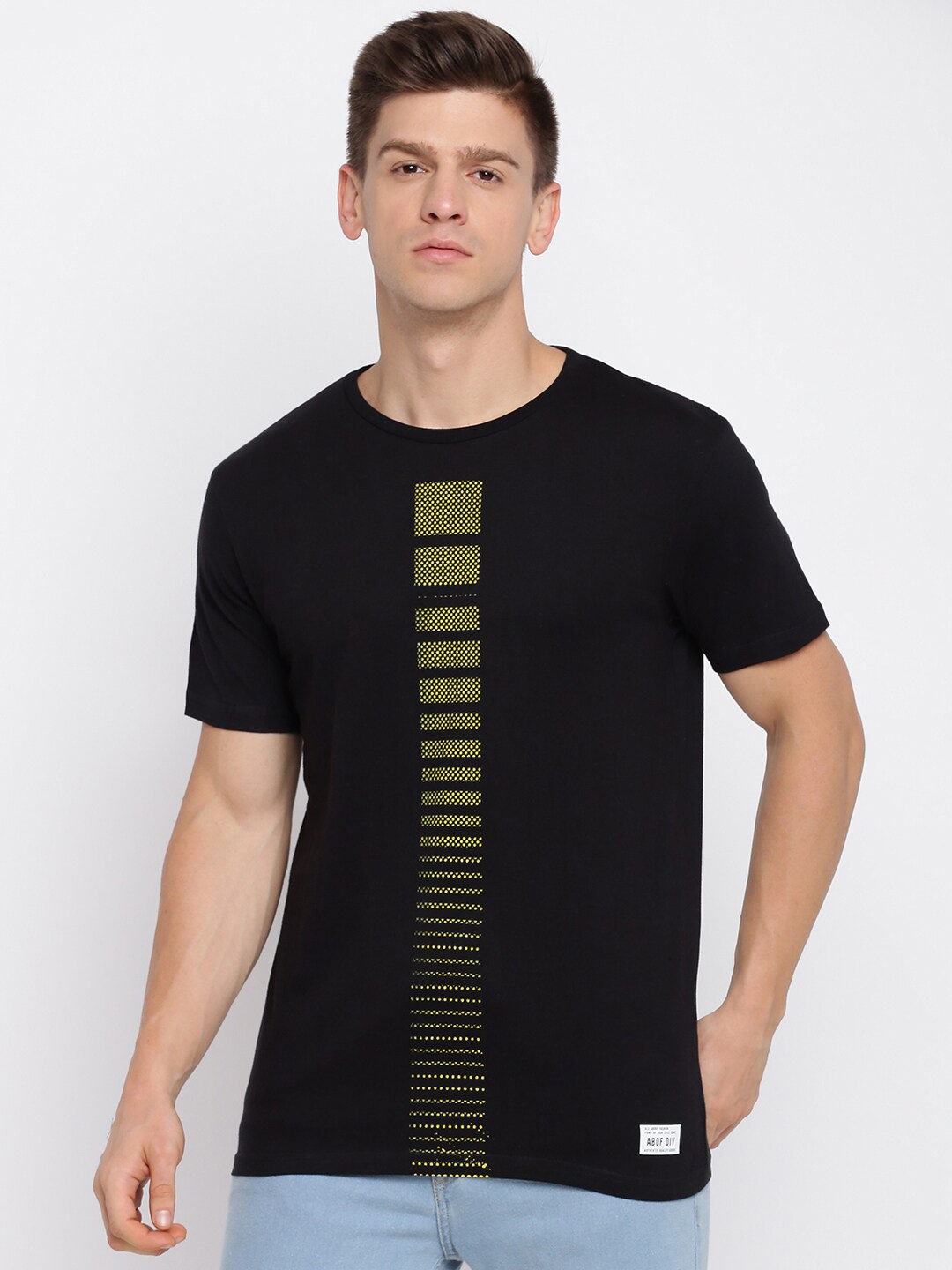 

abof Men Black Printed T-shirt
