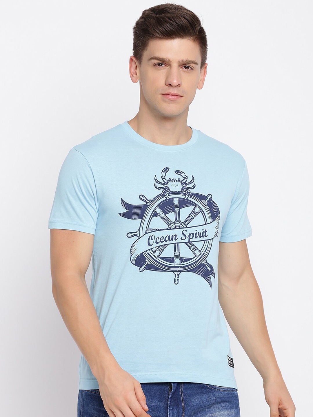 

abof Men Blue Printed T-shirt