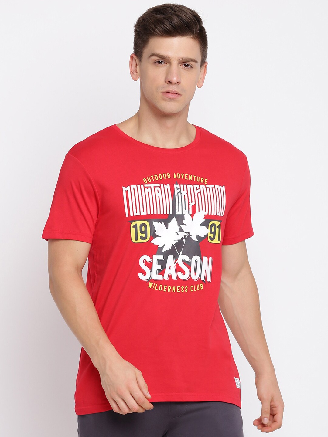 

abof Men Red Printed T-shirt