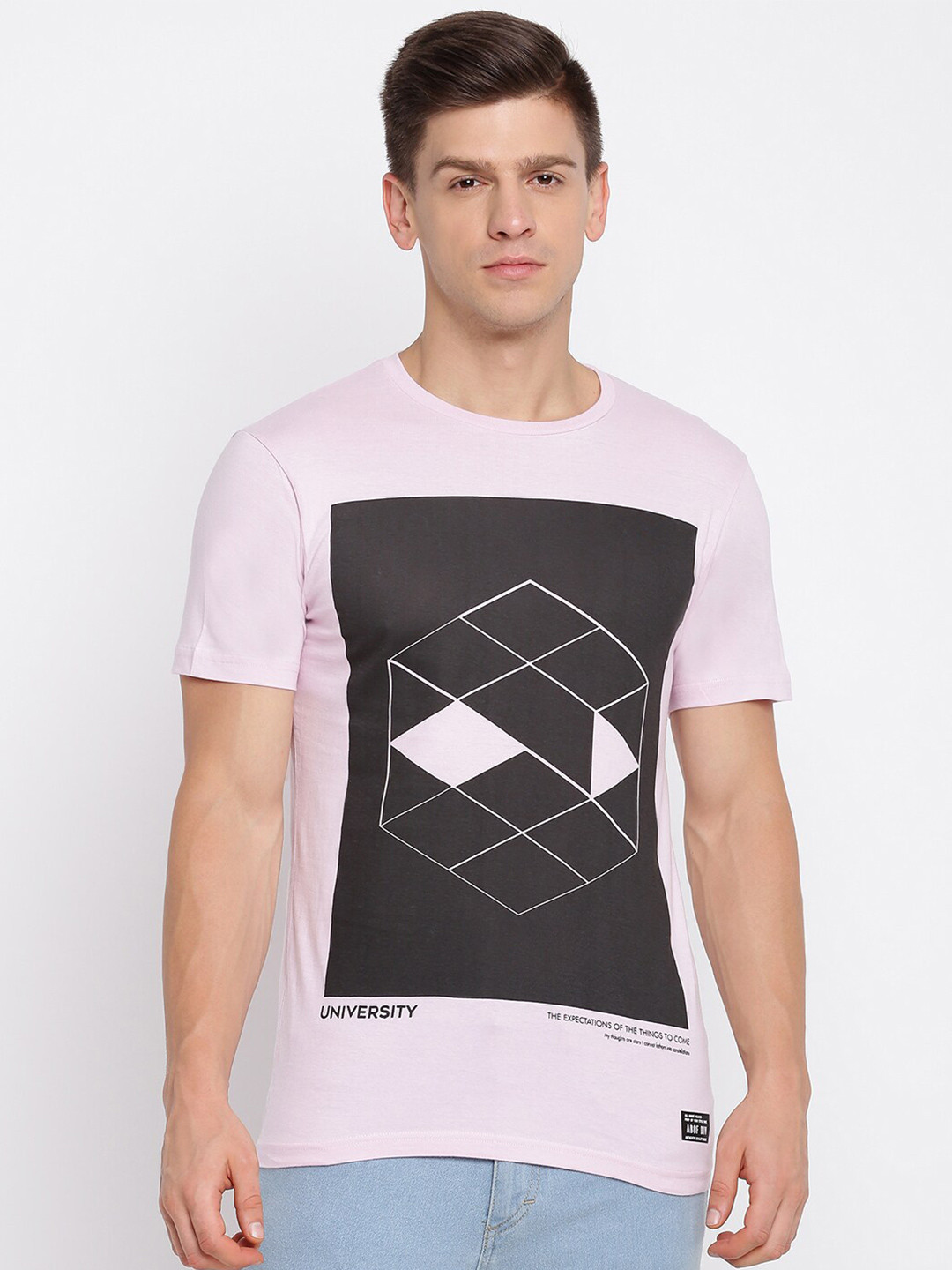 

abof Men Pink Printed Cotton T-shirt