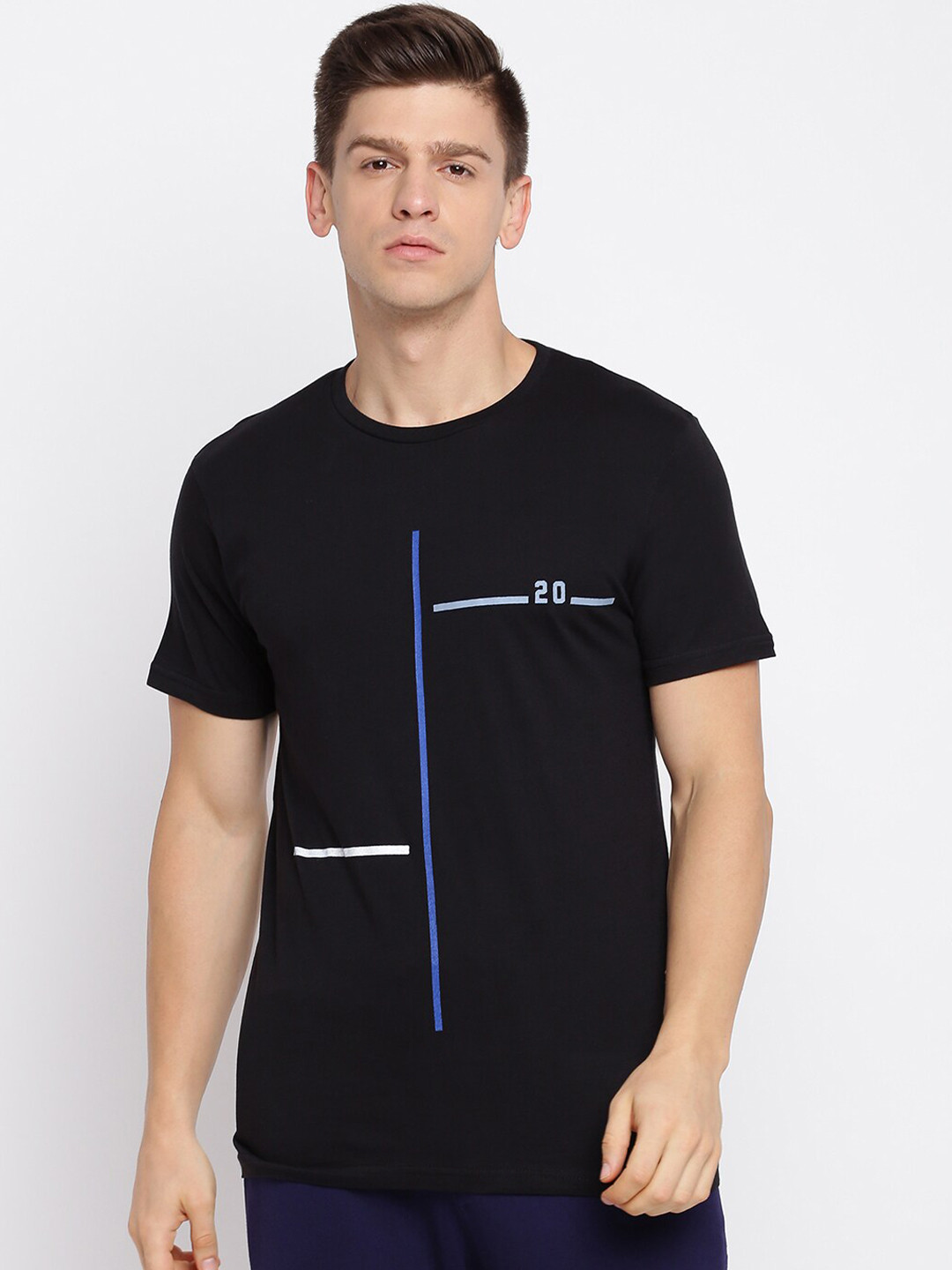 

abof Men Black Varsity Cotton T-shirt