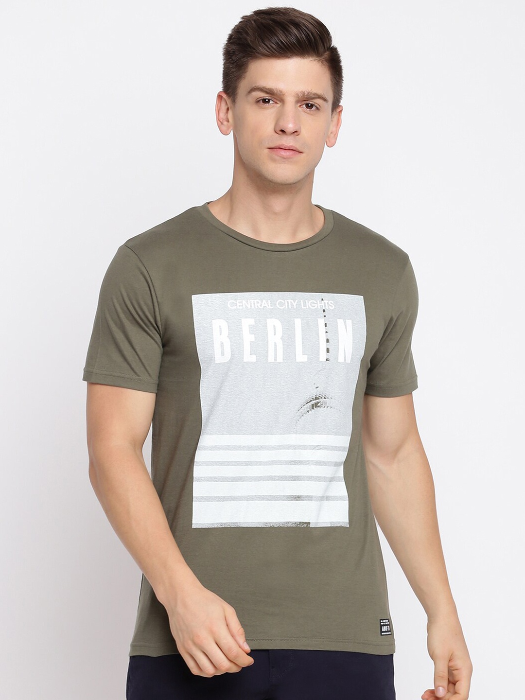 

abof Men Olive Green Printed T-shirt