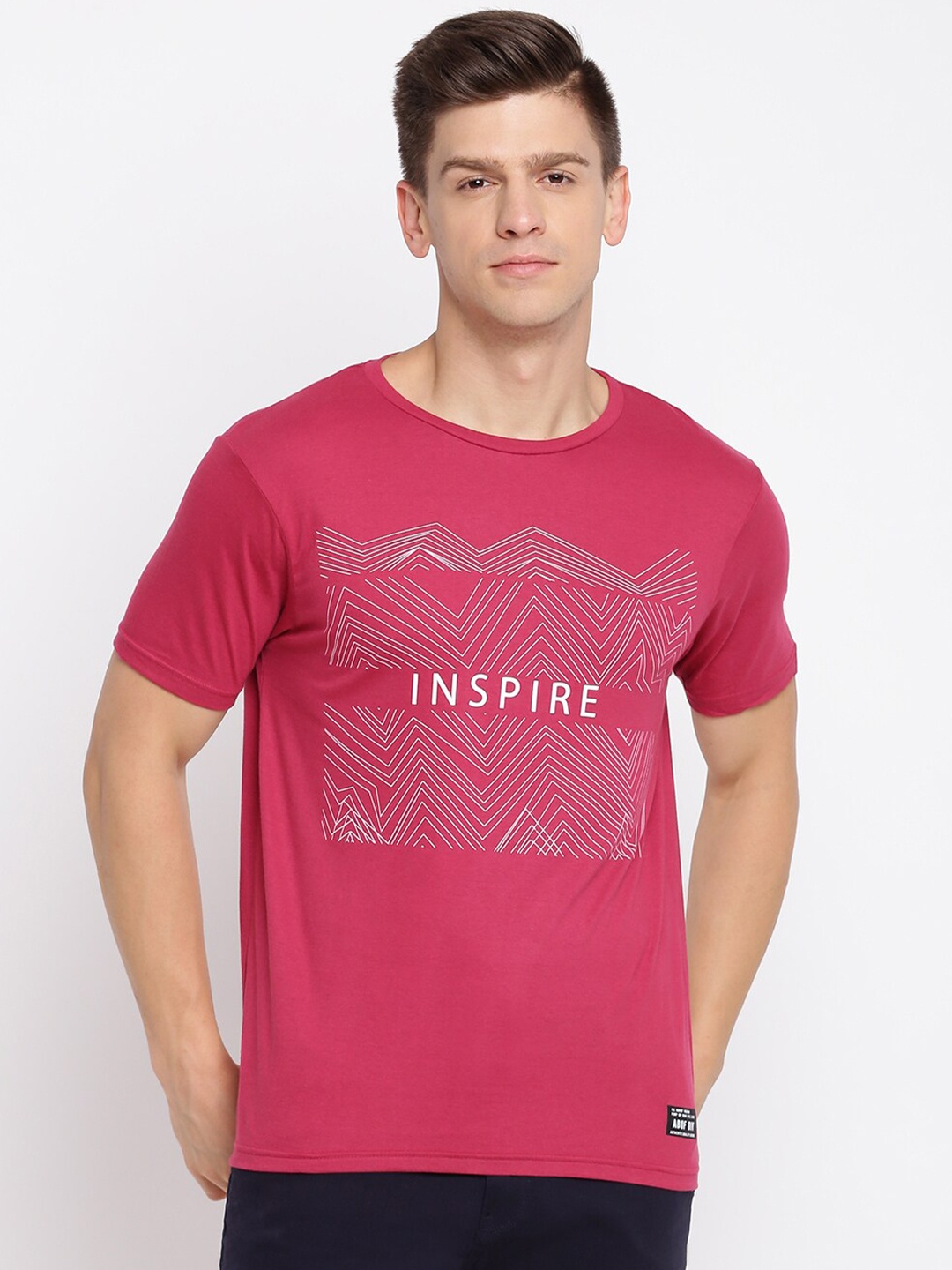 

abof Men Pink Typography Printed T-shirt
