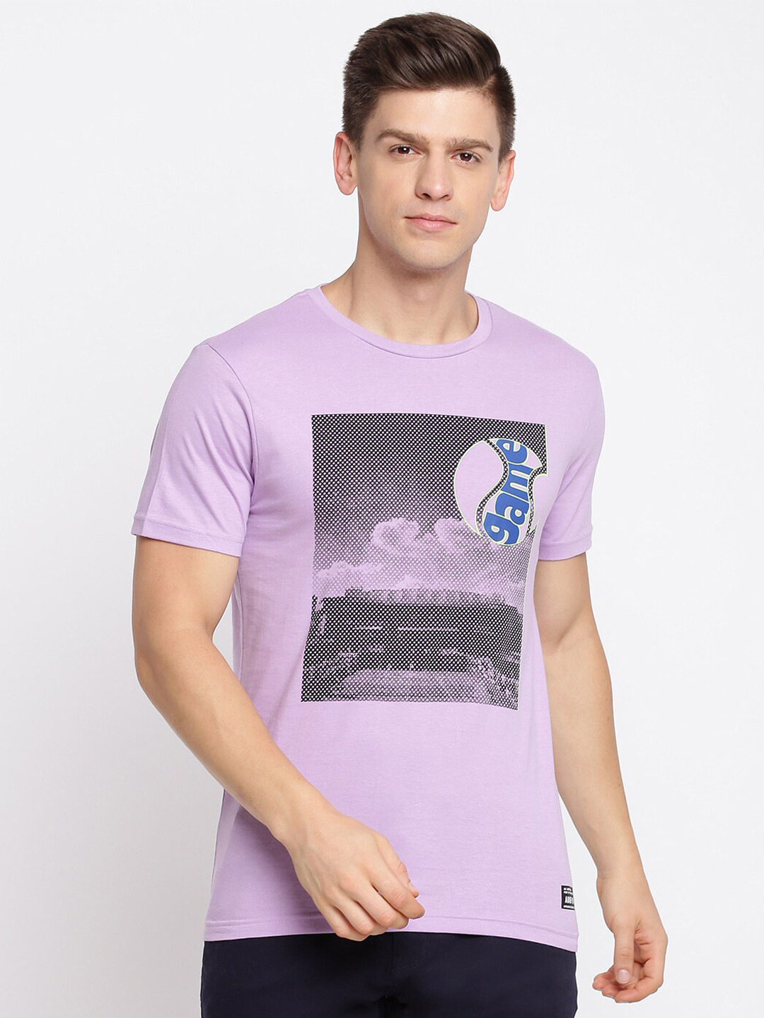 

abof Men Lavender Printed Cotton T-shirt