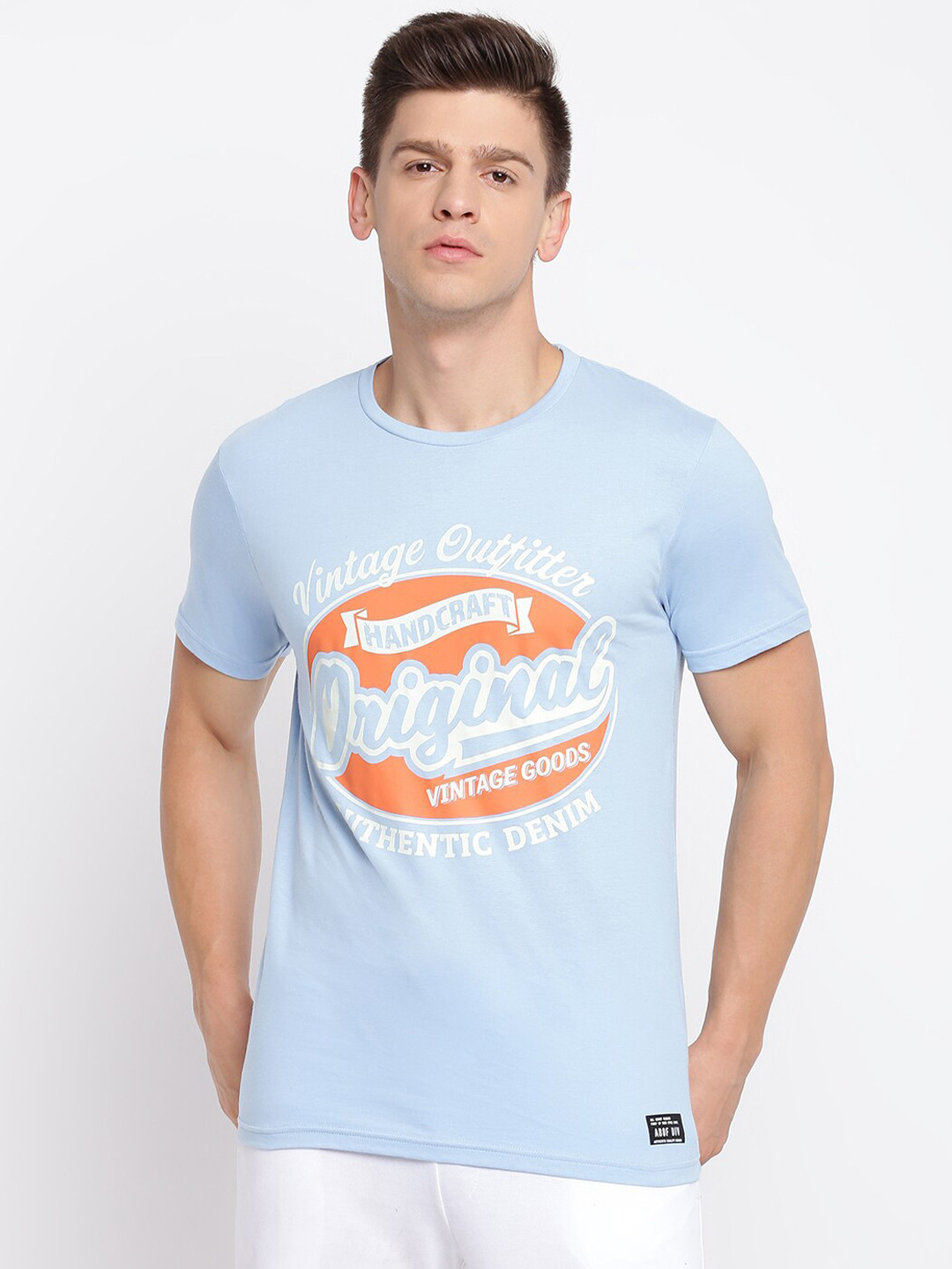 

abof Men Blue Typography Printed Cotton T-shirt