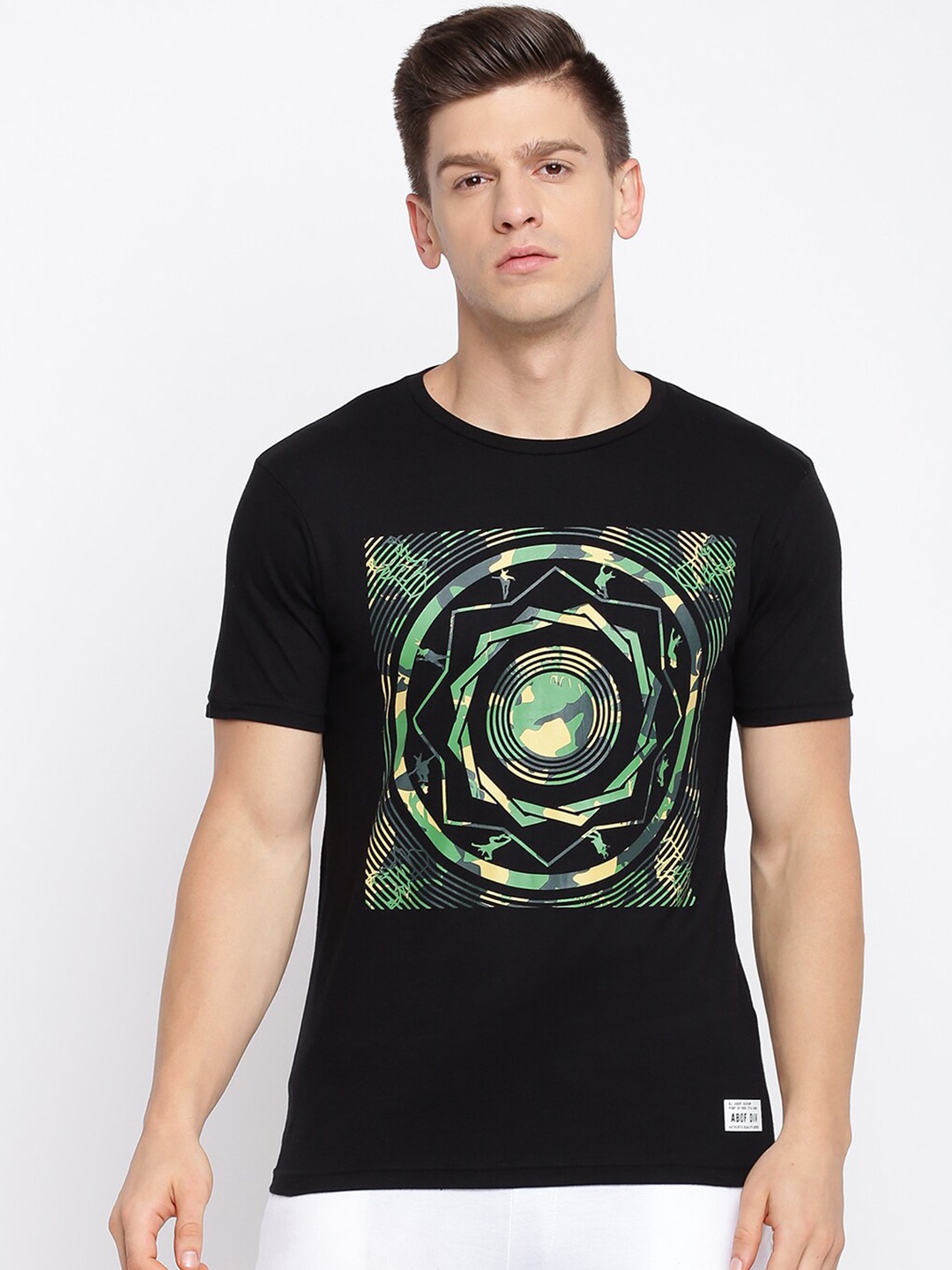 

abof Men Black Printed Cotton T-shirt