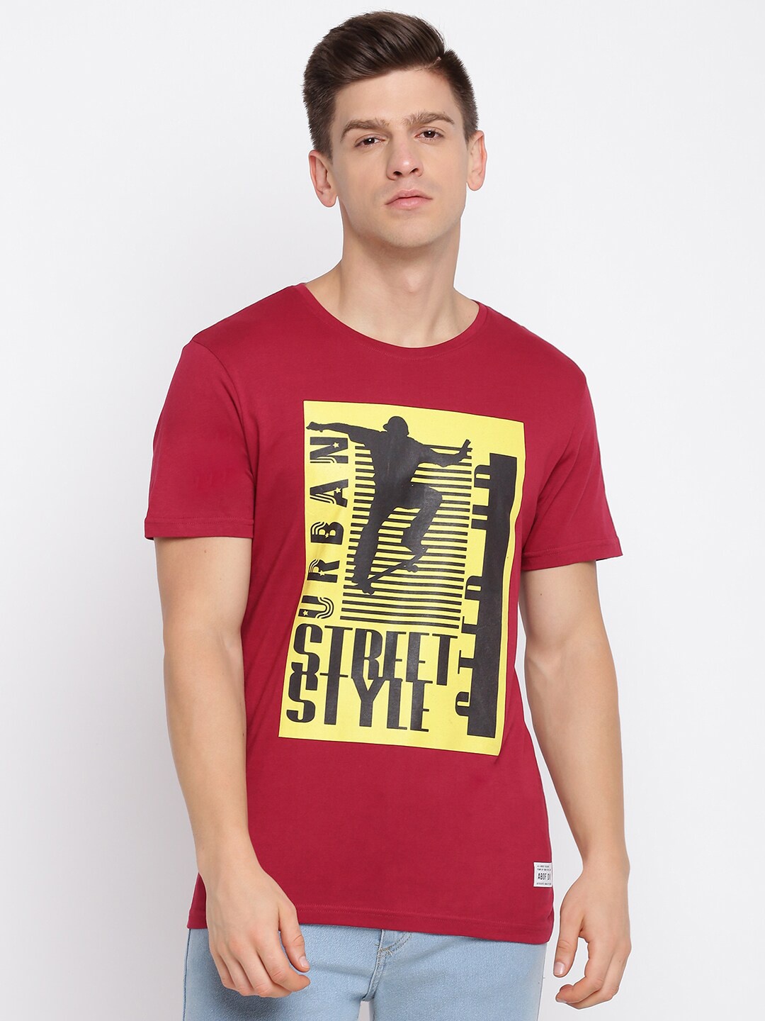 

abof Men Maroon Typography Printed Cotton T-shirt