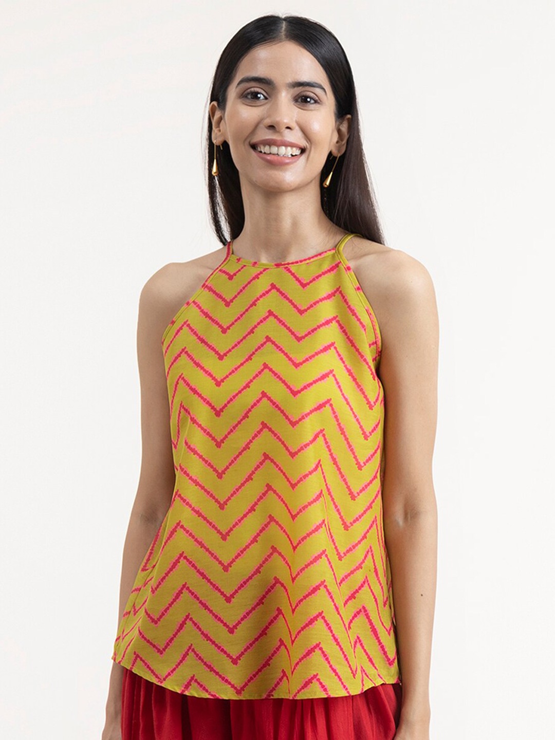 

Pink Fort Women Geometric Print Top, Lime green