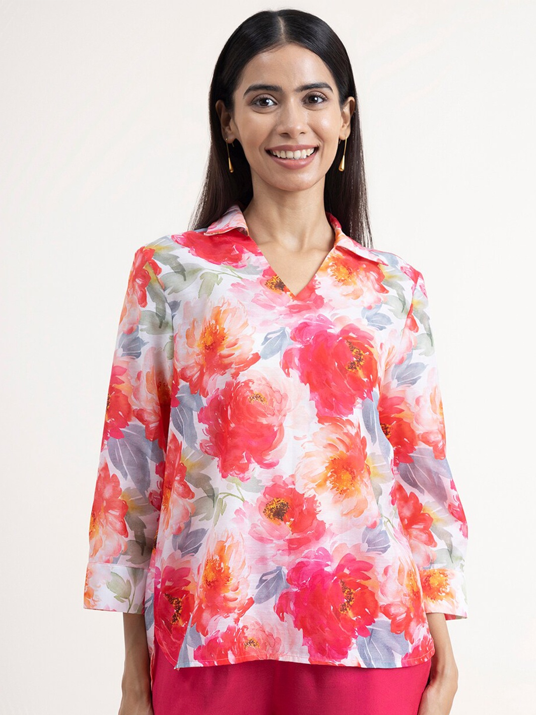 

Pink Fort Women Floral Print Top, White