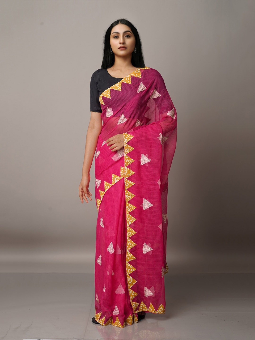 

Unnati Silks Pink & White Embroidered Supernet Patola Saree