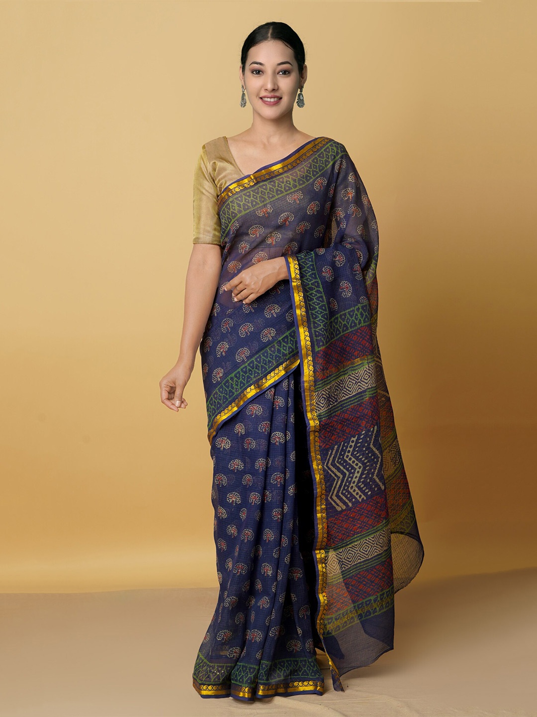 

Unnati Silks Violet & Gold-Toned Ethnic Motifs Zari Pure Cotton Kota Saree