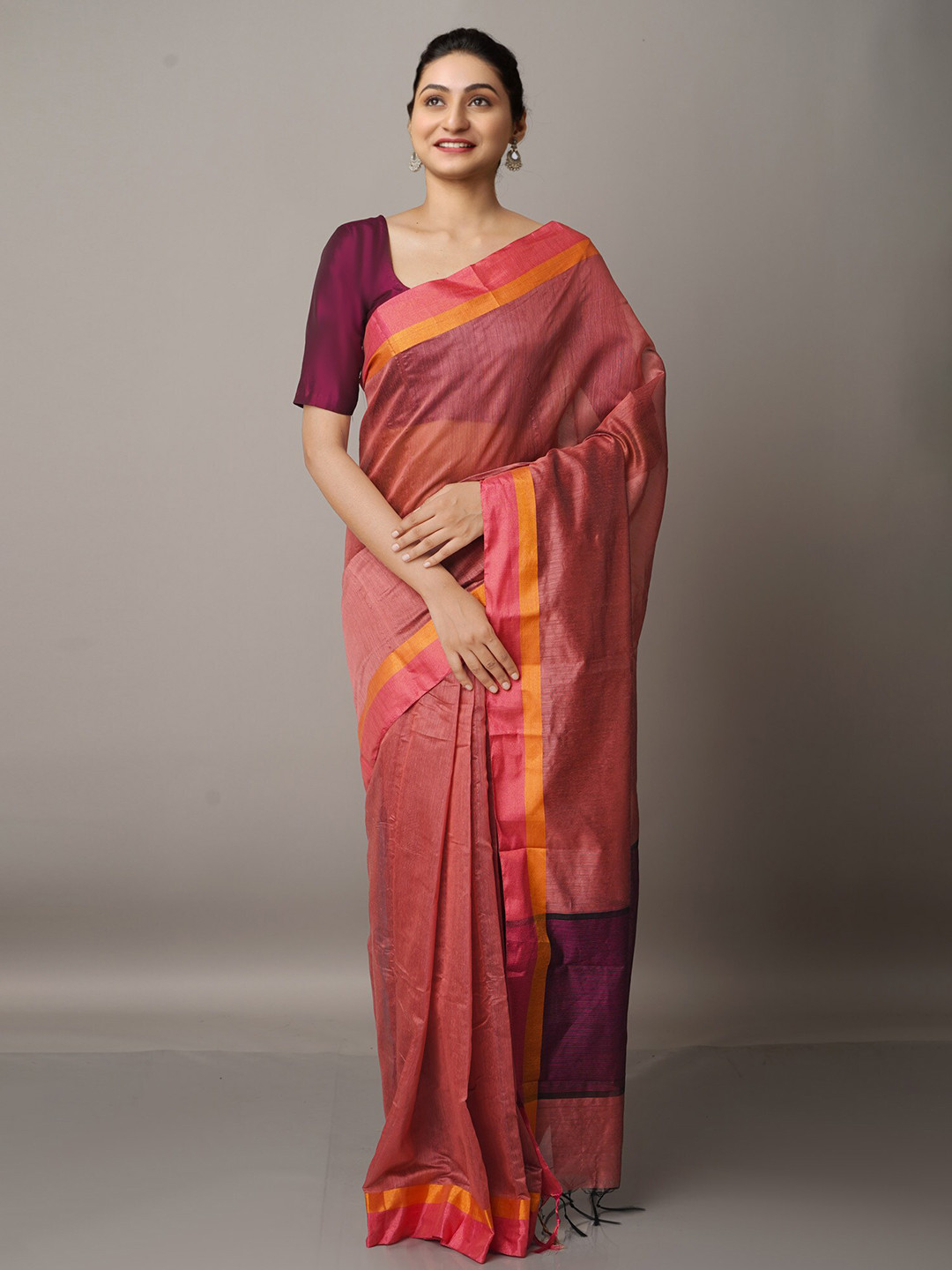 

Unnati Silks Red & Maroon Silk Cotton Chanderi Saree