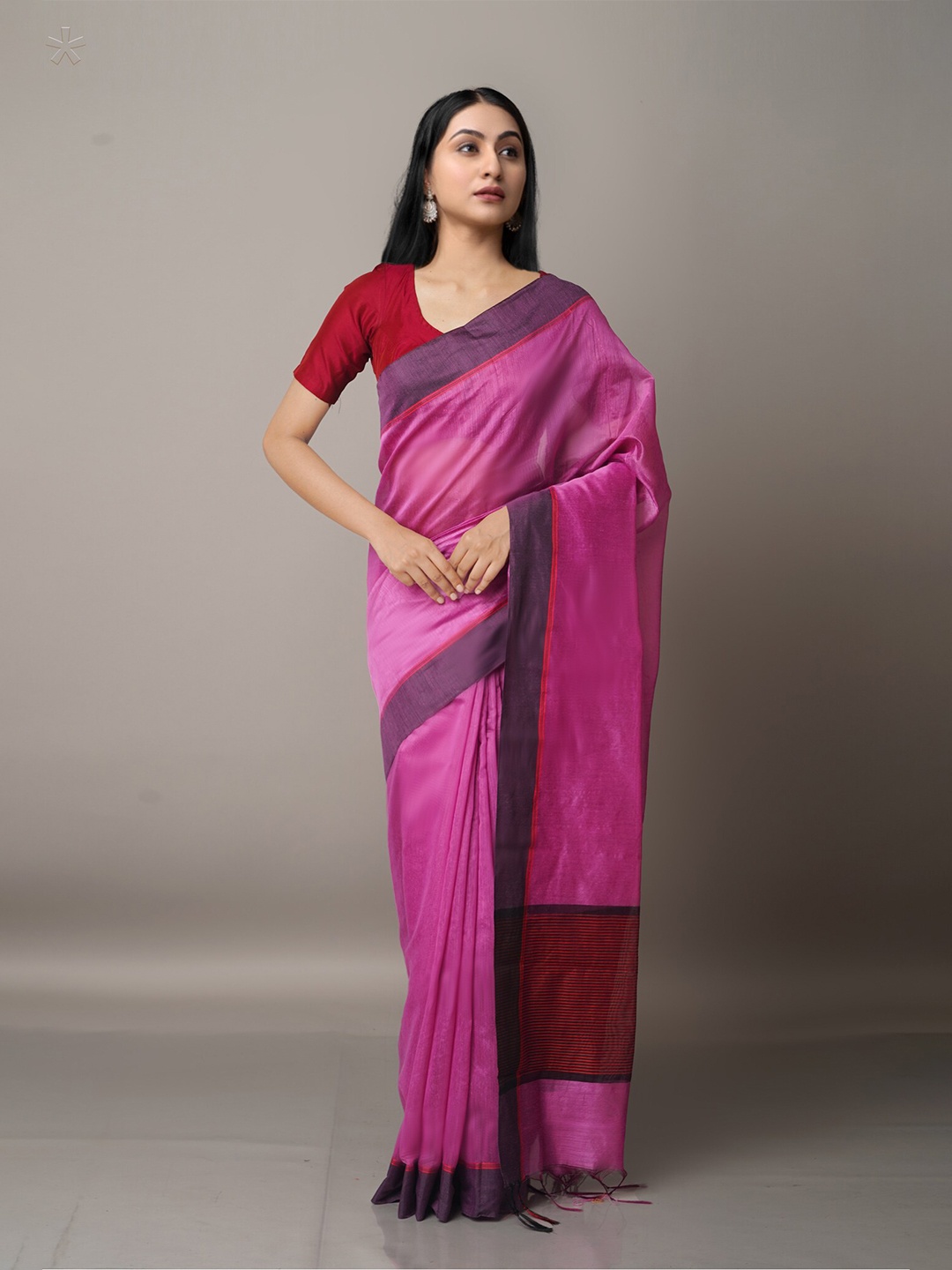 

Unnati Silks Purple & Gold-Toned Zari Silk Cotton Chanderi Saree