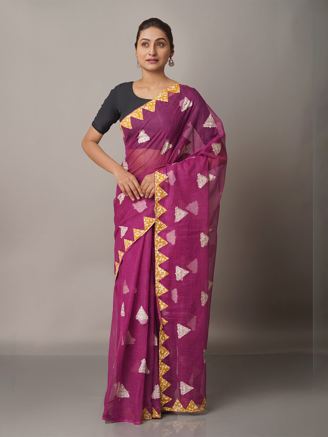 

Unnati Silks Purple & Yellow Embroidered Supernet Saree