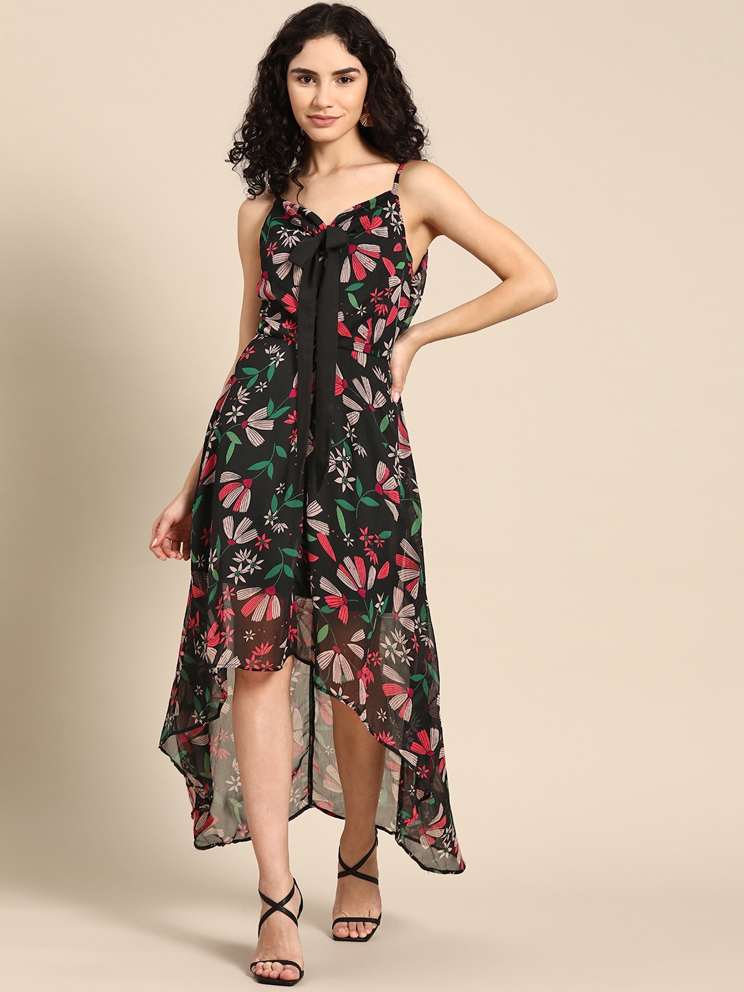 

DODO & MOA Black Floral A-Line Midi Dress