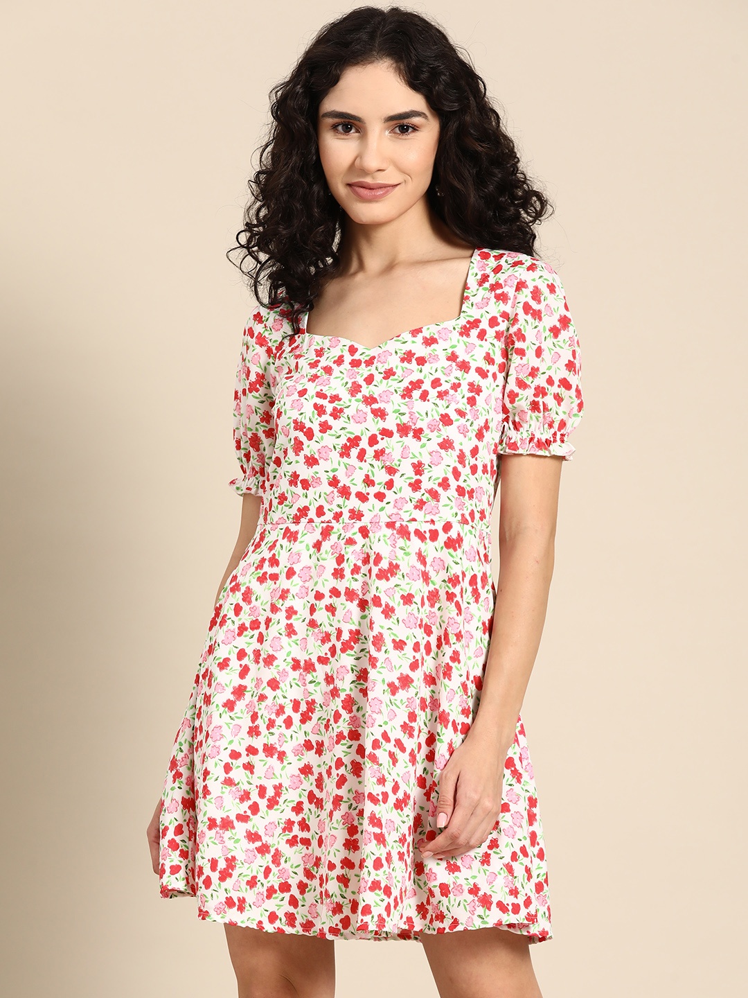 

DODO & MOA Pink & White Floral A-Line Dress