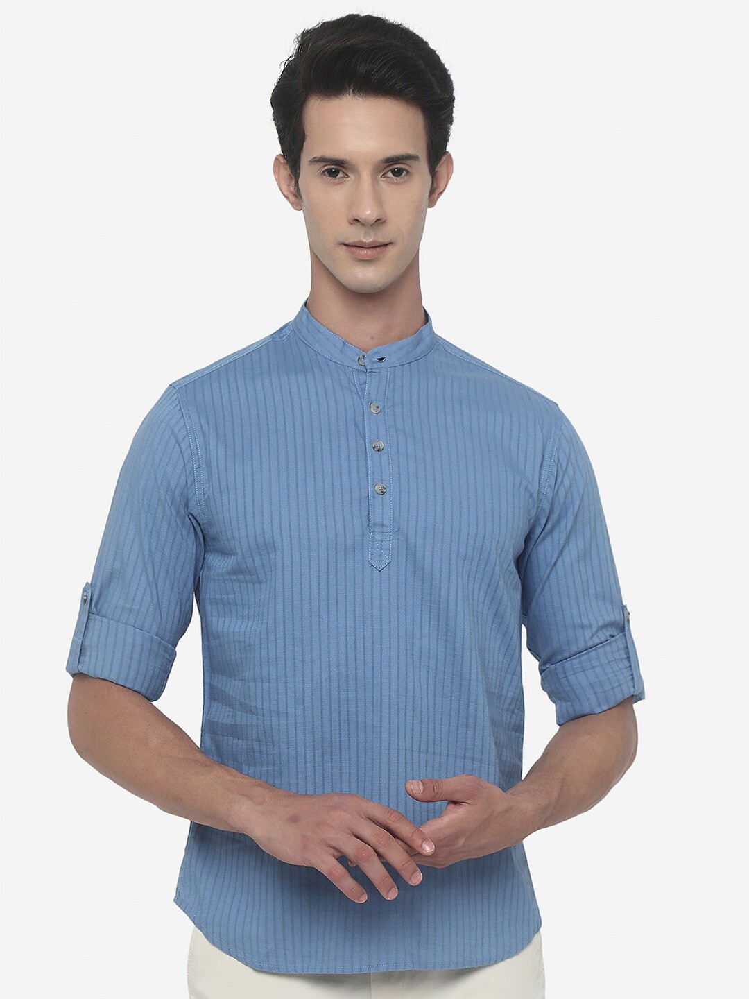 

Greenfibre Men Slim Fit Striped Pure Cotton Casual Shirt, Blue