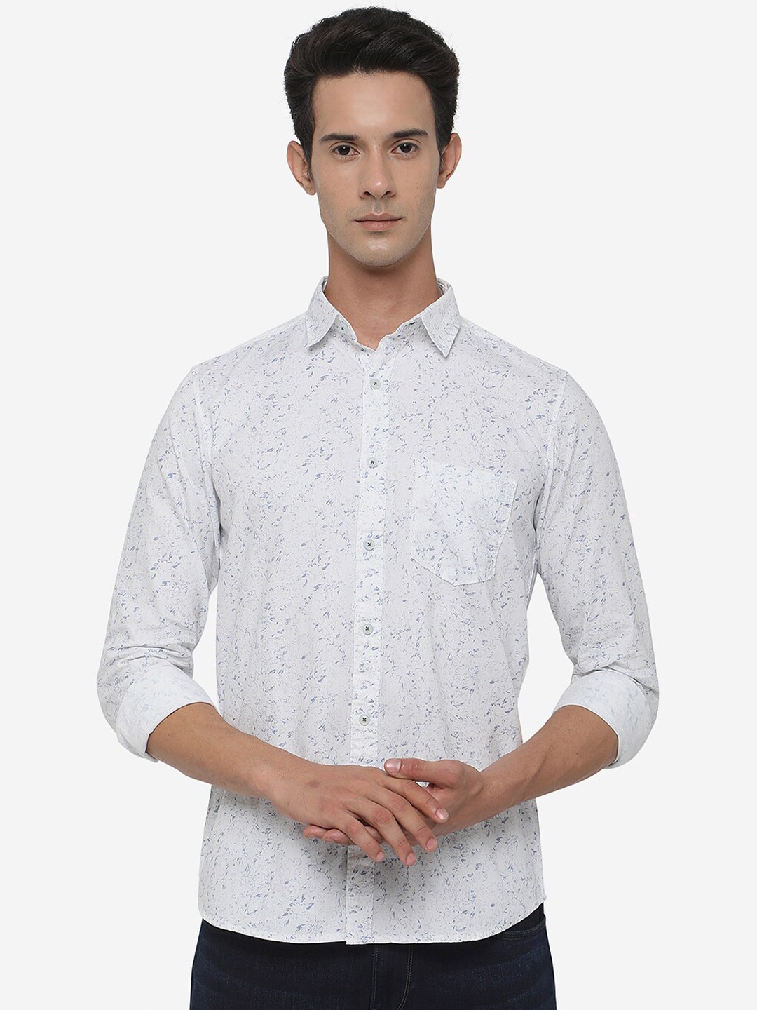 

JADE BLUE Men Slim Fit Floral Printed Cotton Casual Shirt, White