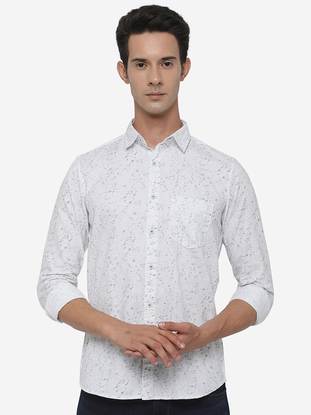 

JADE BLUE Men Slim Fit Floral Printed Cotton Casual Shirt, White