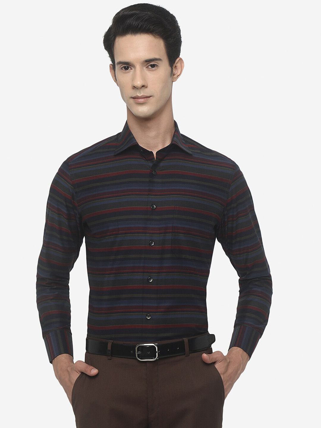 

METAL Men Slim Fit Horizontal Striped Cotton Formal Shirt, Multi