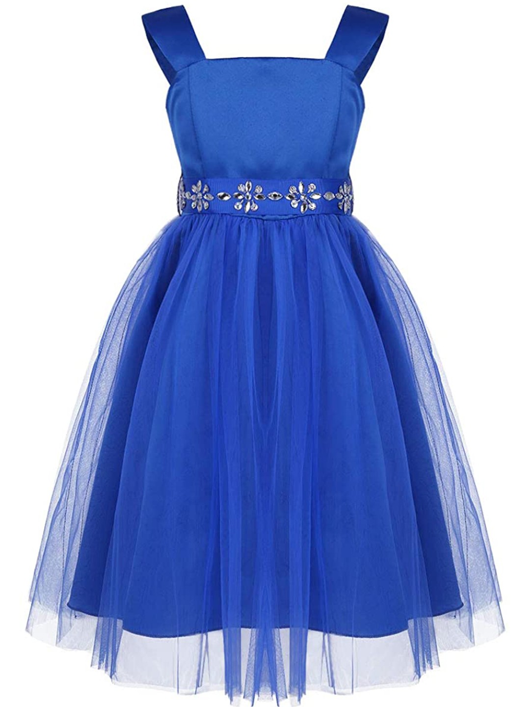 

Samsara Couture Kids Girls Blue Embellished Shoulder Strap Net Fit And Flare Dress