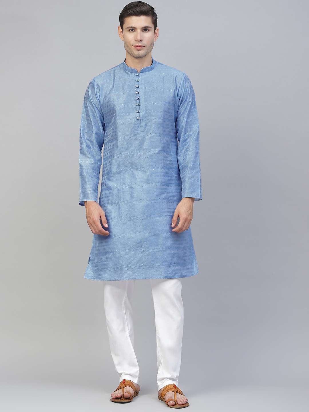 

MANQ Men Thread Work Kurta, Blue