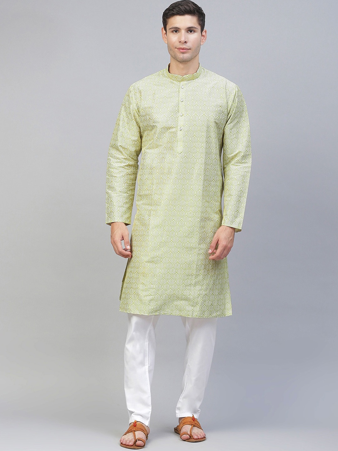 

MANQ Men Sea Green Ethnic Motifs Printed Kurta