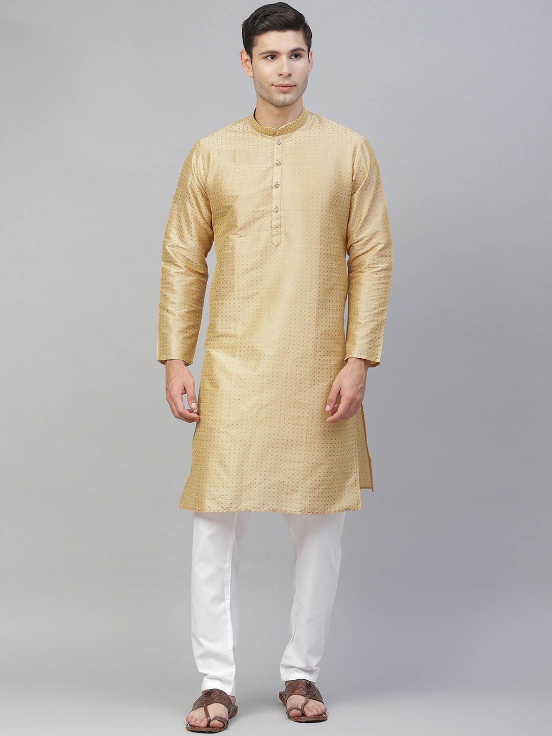 

MANQ Men Beige Geometric Straight Kurta