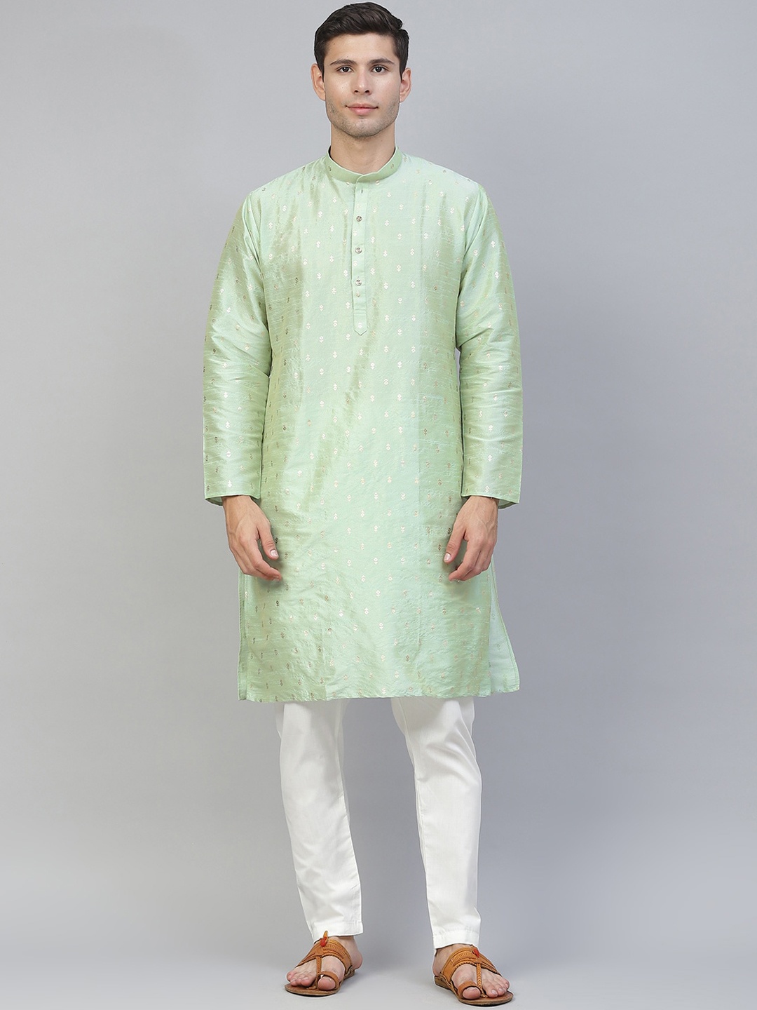 

MANQ Men Green Floral Printed Kurta