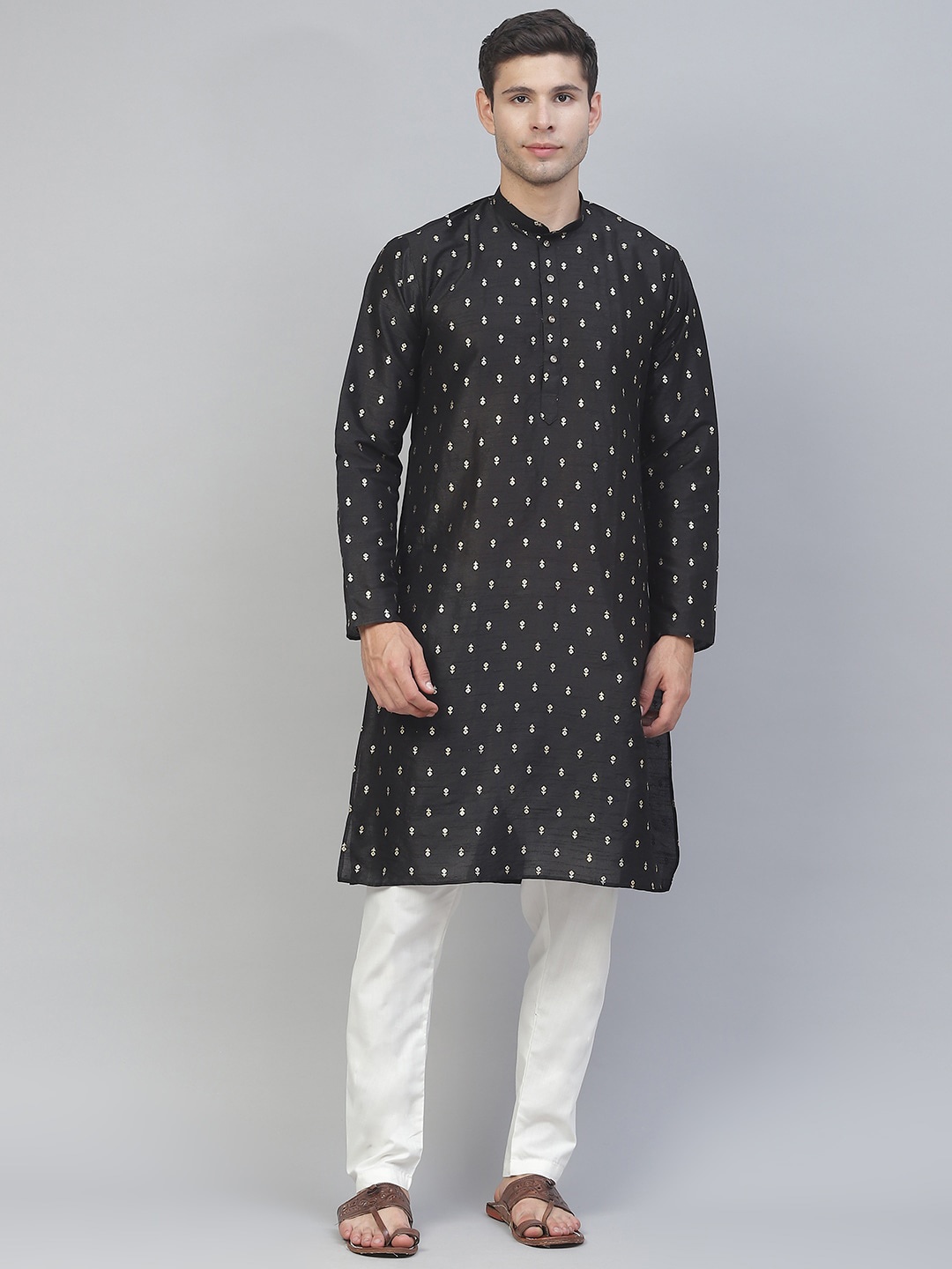 

MANQ Men Black Floral Kurta