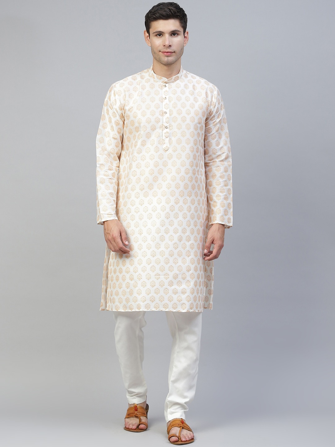 

MANQ Men Off White Ethnic Motifs Mandarin Collar Printed Straight Kurta