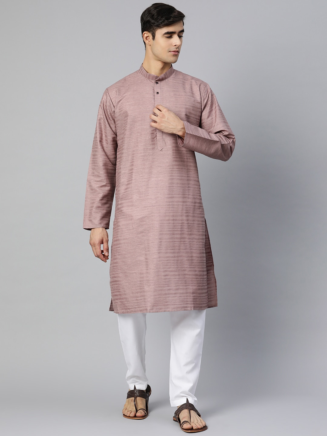 

MANQ Men Mauve Mandarin Collar Straight Kurta