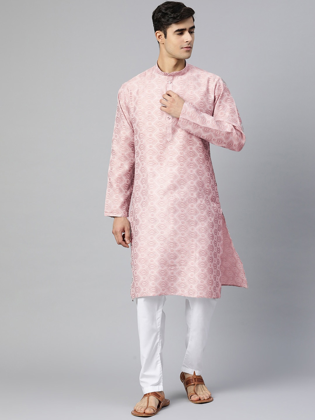 

MANQ Men Mauve Ethnic Motifs Chanderi Silk Straight Kurta