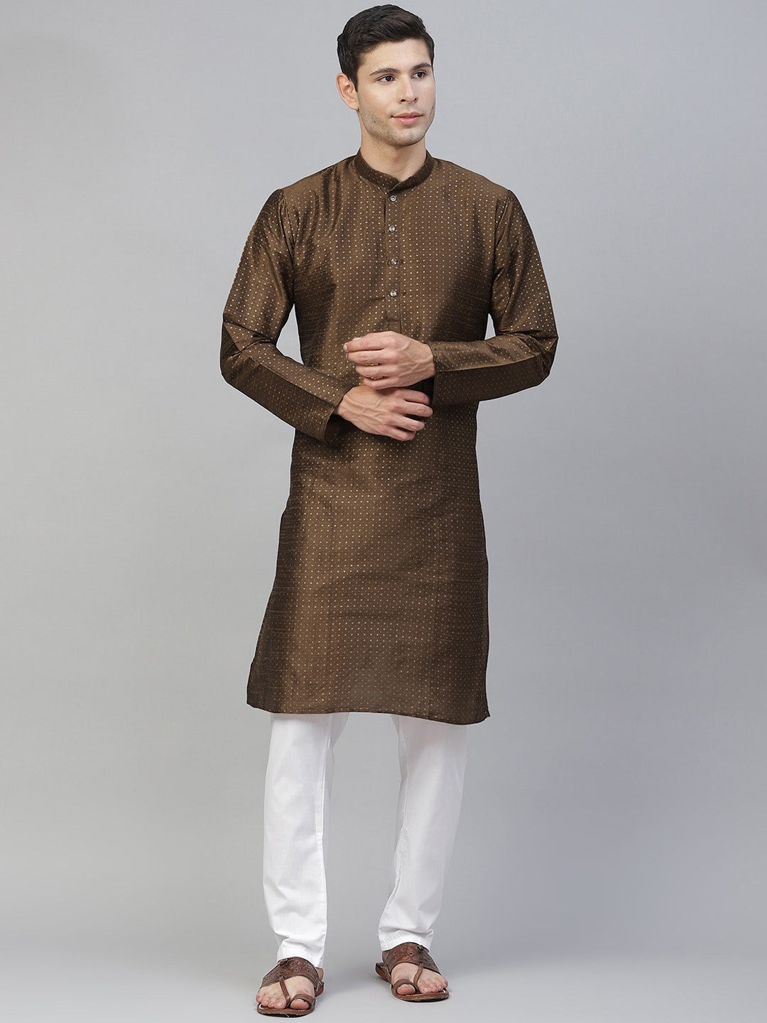 

MANQ Men Brown Geometric Kurta