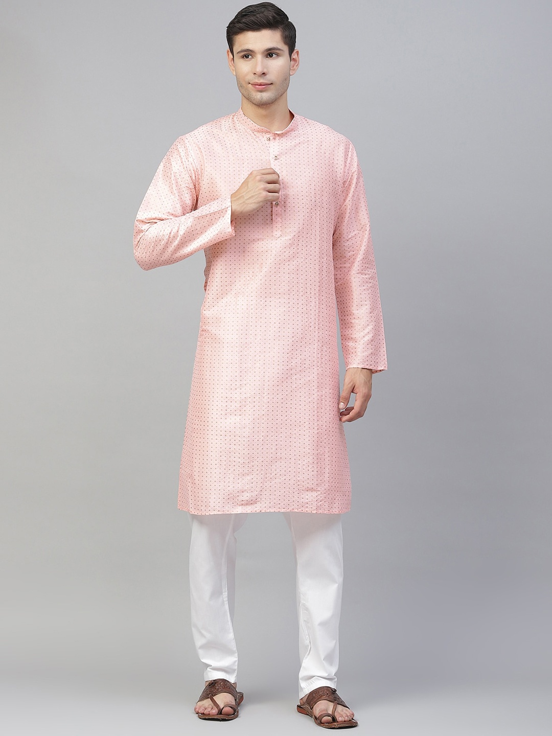 

MANQ Men Pink Geometric Printed Kurta