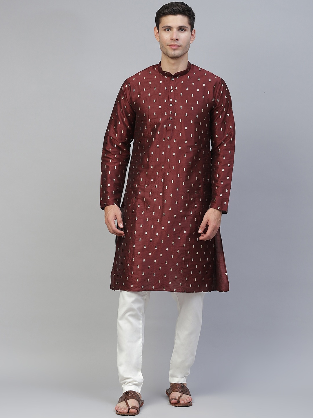 

MANQ Men Brown Geometric Printed Kurta