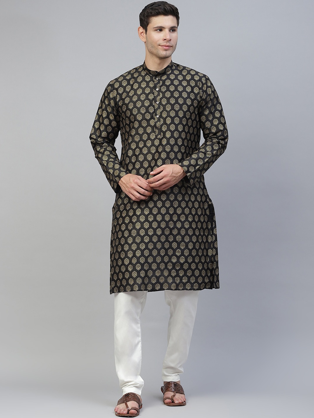 

MANQ Men Black Ethnic Motifs Printed Kurta