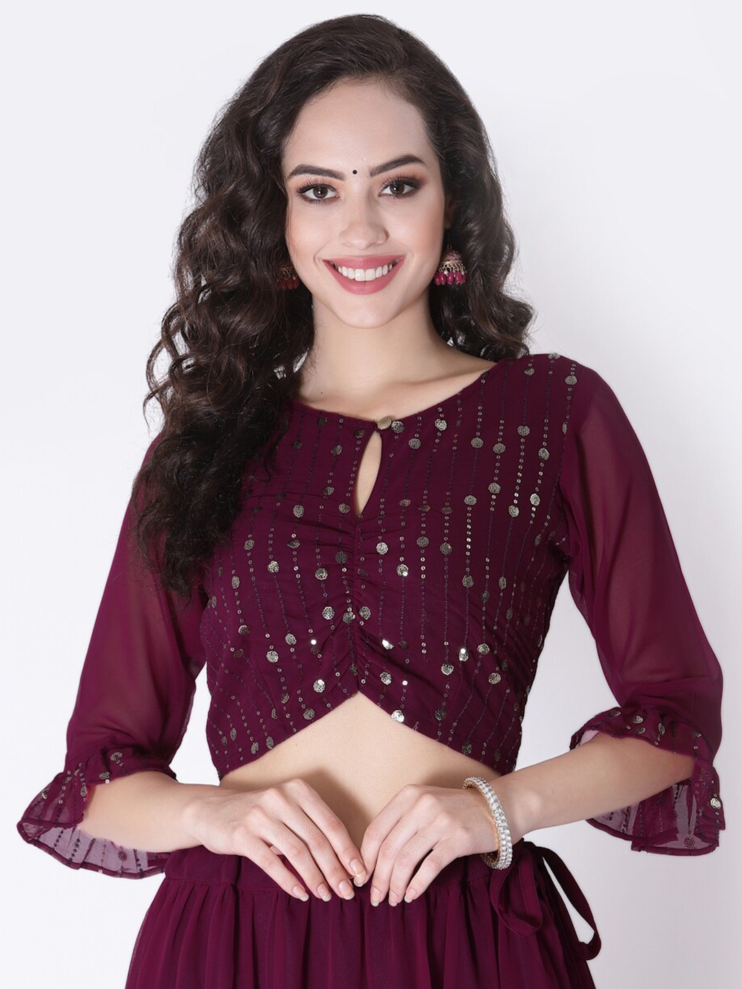 

studio rasa Women Embellished Keyhole Neck Georgette Top, Purple