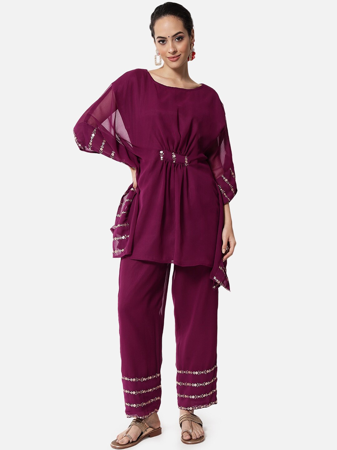

studio rasa Women Purple Floral Embroidered Kurta with Palazzos